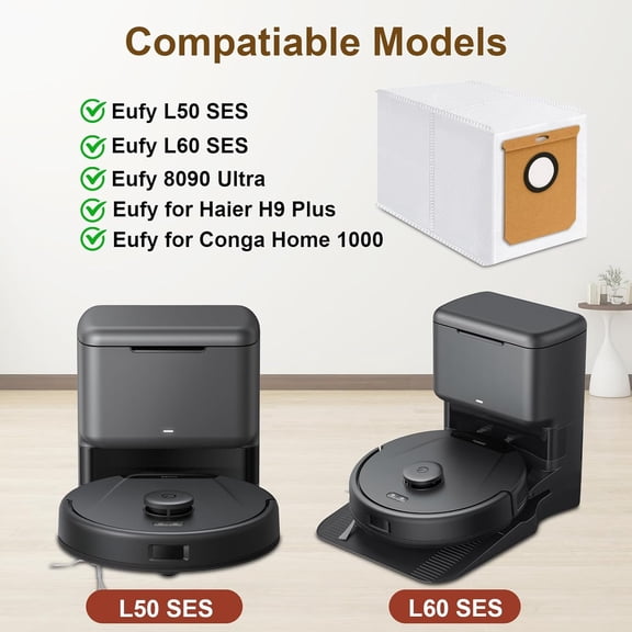 UYGDUY-6 Pack Dust Bags for Eufy L60 / L60 SES / L50/ L50 SES Robot Vacuums Cleaner, 3.0L Large Capacity Vacuum Bags Compatible with Haier H9+, Conga Home 1000, 8090 Ultra, 9090 AI