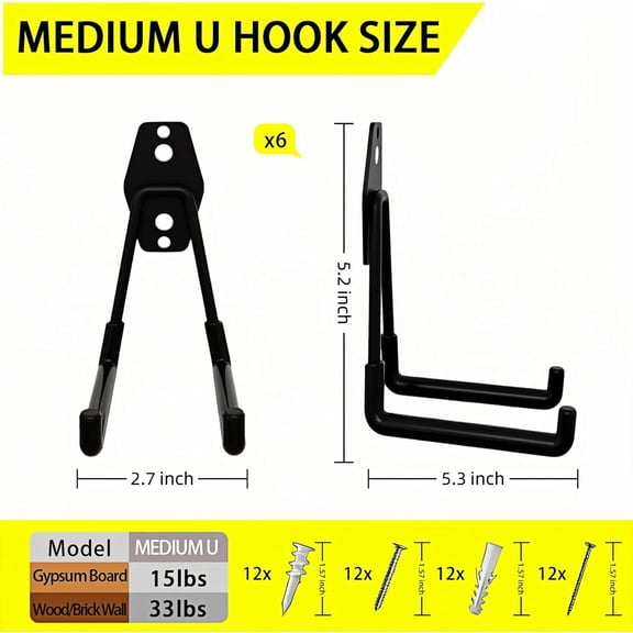 UYGDUY-6 Pack Garage Hooks Heavy Duty with Anti-Slip Coating, Steel Utility Ladder Hooks for Hanging Garden Tools, Hoses, Ropes, Bikes and More (5.3in)