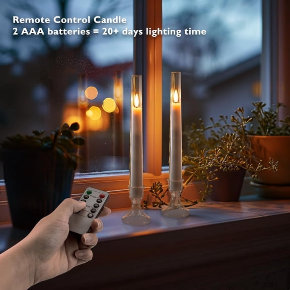 UYGDUY-6 Pcs Flameless Taper LED Candles with Remote and Timer, 3D Wick Flickering, Window Candles with 2 Light Modes, Battery Operated for Xmas Wedding Decor, 9.6 Inch