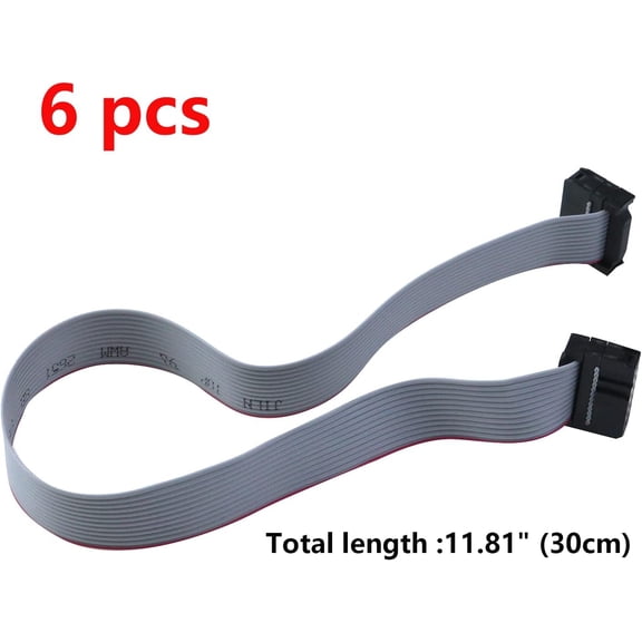 UYGDUY-6 Pcs Flat Ribbon Cable with Black 2.54mm FC, 2 Row 12 Pin Female to Female Wires IDC Ribbon Connector (30cm Length)