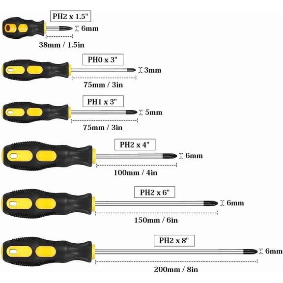 UYGDUY-6-Piece Magnetic Phillips Screwdriver Set, Professional Cushion Grip | Cross Head Screwdrivers Hand Tool Set
