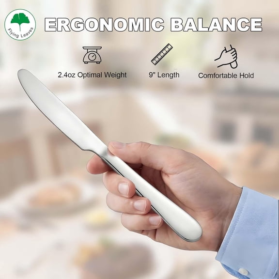 UYGDUY-6 Piece Stainless Steel Dinner Knives Set, 9 Inch Table Knives with Mirror Polished Blade, Serrated Edge Cutlery for Kitchen, Dishwasher Safe - Ideal for Home, Restaurant, Gifting