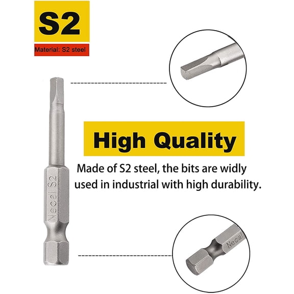 UYGDUY-6 pcs 1/4 Inch Hex Shank Long Magnetic Square Head Screwdriver Bits Set Power Tools SQ1, SQ2, SQ2.7, SQ3, SQ4, SQ5 For Poket Hole Jig- 2 inch Length