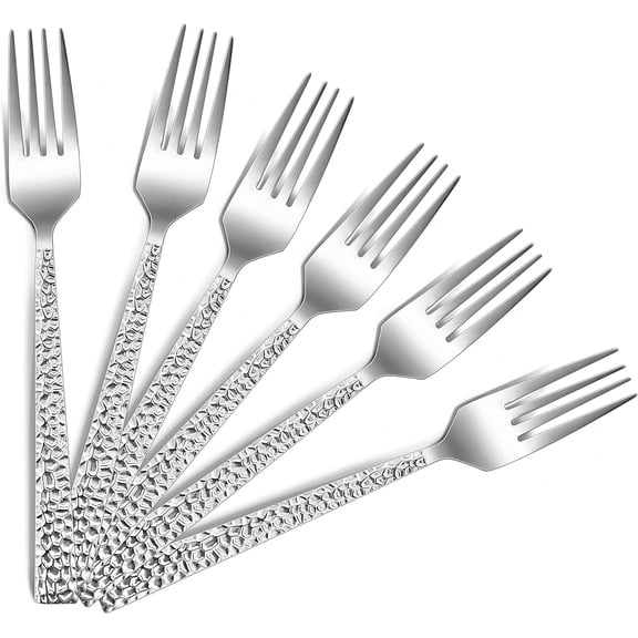 UYGDUY-6-piece Hammered Dinner Forks Set, 7.9 Inch Stainless Steel Forks for Home, Kitchen or Restaurant, Non-toxic & Mirror Polished, Squared Edge & Dishwasher Safe