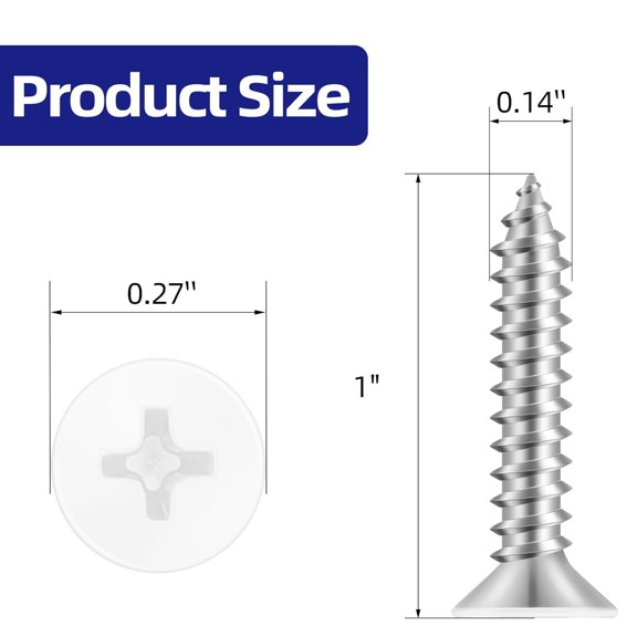 UYGDUY-#6 x 1 Flat Head Self Tapping Screws, White Head Wood Screw, 304 Stainless Steel 18-8, Screwdriver Bit Included, 100 PCS
