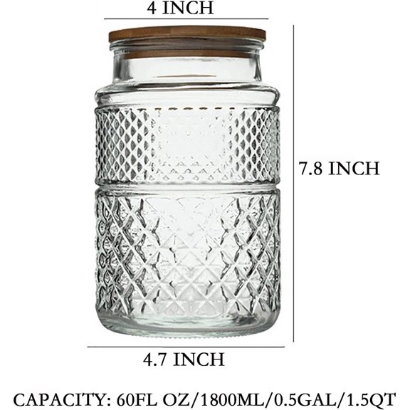 UYGDUY-60 FL OZ Large Glass Storage Jar with Airtight Bamboo Wooden Lid - Food Storage Container for Candy, Snack, Coffee, Tea, Nuts, Cereal, Vintage Kitchen Containers