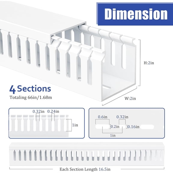 UYGDUY-66in(4X L16.5in) Professional Server Rack Cable Management Raceway, H2in x W2in Cable Raceway Kit, Electrically Safe PVC Open Slot Wire Raceway for Under Desk/Computer/Network Cords, White