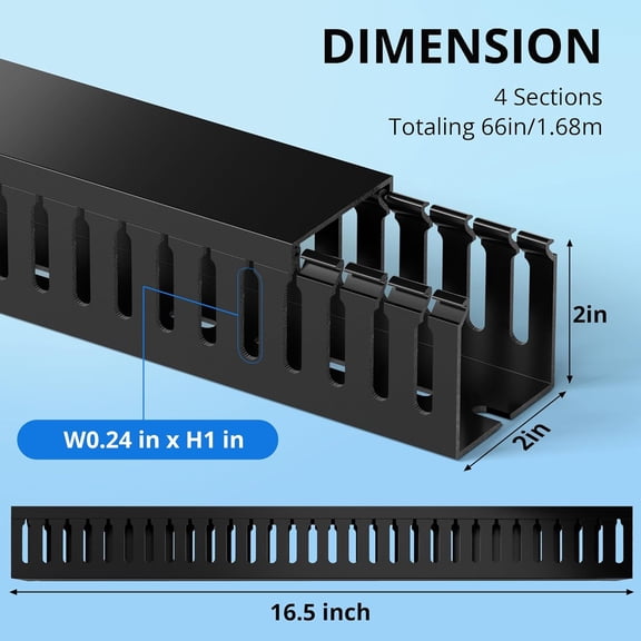 UYGDUY-66in(4X L16.5in) Professional Server Rack Cable Management Raceway, H2in x W2in Cable Raceway Kit, Electrically Safe PVC Open Slot Wire Raceway for Under Desk/Computer/Network Cords, Black