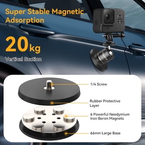UYGDUY-66mm Strong Magnetic Base Mount for Action Camera, Magnet Camera Mount with 360 Rotation Ball Head & Phone Holder Mount, Compatible with Gopro Hero, DJI Osmo Action Osmo Nano, Insta360, Black