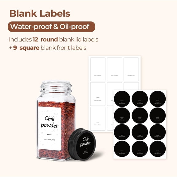 UYGDUY-6Pcs 4oz Glass Spice Jars with Shaker Lids, 21 Labels, Spice Jars Trial Set & Supplement Set, Empty Spice Containers and Square Spice Bottles for Kitchen and Seasoning