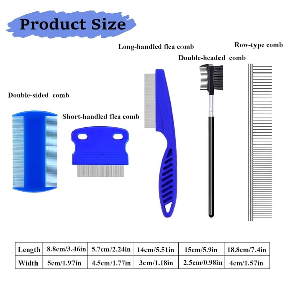 UYGDUY-6Pcs Pet Combs for Remove Knots, Fluff and Dirt Dog Eye Comb for Removing Eye Mucus and Crust Dog Flea Fine Combs for Grooming Matting(Blue)