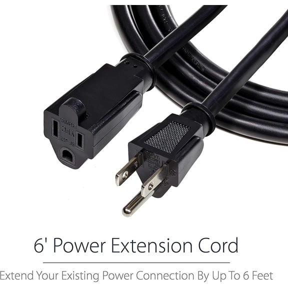 UYGDUY-6ft (2m) Power Extension Cord, NEMA 5-15R to NEMA 5-15P Black Extension Cord, 13A 125V, 16AWG, Outlet Extension Power Cable, AC Power Cord - UL Listed (PAC1016)
