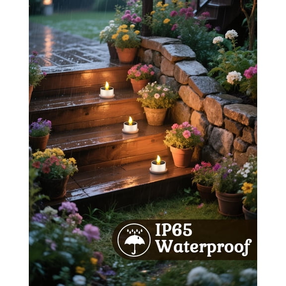UYGDUY-6pcs Solar Power Tea Lights Outdoor Candle Flameless Flicker IP65 Waterproof Rechargeable LED Candles with Dusk to Dawn Sensor for Lantern Garden Camping Party Home Decorations, 2.3" x 2"