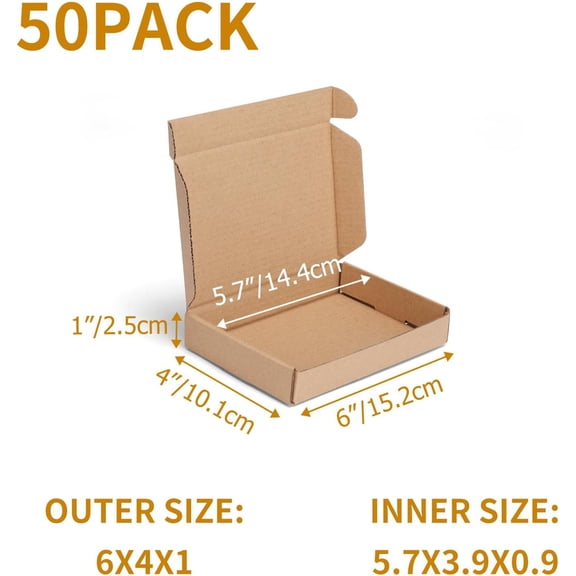 UYGDUY-6x4x1 inch Shipping Boxes Bulk 50 Pack Brown, Tab Lock Tuck Top Mailer Boxes for Packaging Small Business, Small Cardboard Gift Boxes for Wrapping Mailing Present