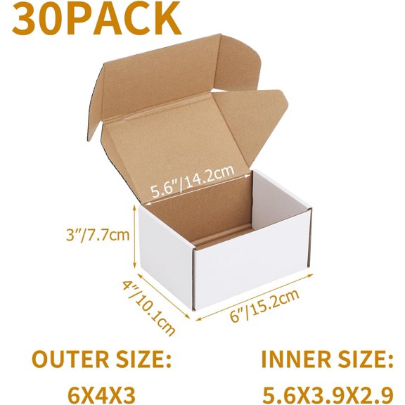 UYGDUY-6x4x3 Inch Shipping Boxes 30 Pack White, Tab Lock Tuck Top Mailer Boxes for Packaging Small Business, Cardboard Gift Boxes for Wrapping Mailing Present