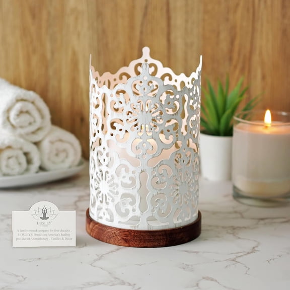 UYGDUY-7.5" White Metal Candle Holder Diamond Cut Design Lantern for Home Decor, Weddings, Parties, Events, Gifts & Indoor Outdoor Lighting