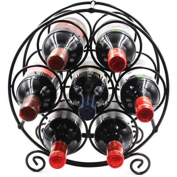 UYGDUY-7 Bottles Freestanding Countertop Wine Rack, Metal Small Table Top Wine Rack, Drink Organizer Bottle Holder, Kitchen Organizers and Storage, Black