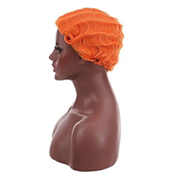 UYGDUY-7 Colors Women Black Blonde Golden Brown Pink Blue Wine Red Short Finger Wave Curly Wigs Nuna Wigs Janet Collection (Orange)