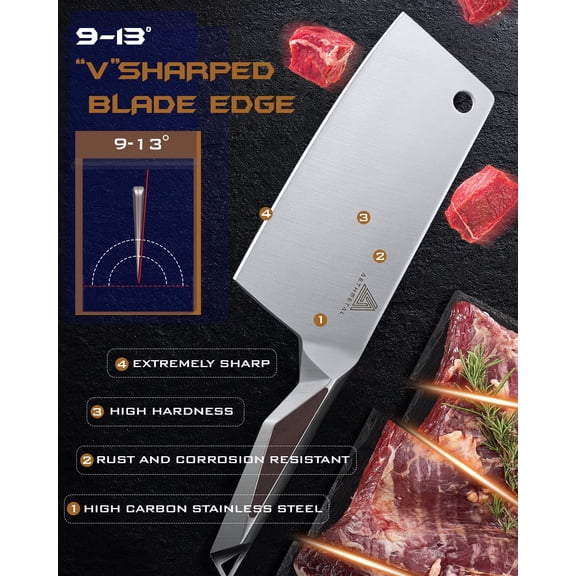UYGDUY-7" Meat Cleaver Knife, Full Tang High-Carbon Stainless Steel Kitchen Cleaver for Chopping Meat, Pork, and Bones, Ergonomic Metal Handle, Professional Chef Butcher Knife