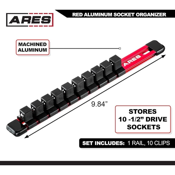 UYGDUY-70342-1/2-Inch Drive Aluminum Socket Organizer - Store up to 10 Sockets and Keep Your Tool Box Organized - Sockets Will Not Fall Off this Rail