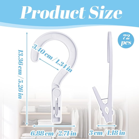 UYGDUY-72pcs Laundry Hooks Hanging Clips, Super Strong Plastic Clothes Pins with Hooks for Pants, Towels, Socks, Multipurpose Laundry Hook Clips for Home Bathroom Travel Organization (White)