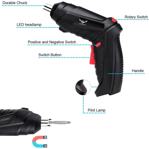UYGDUY-8 in 1 Electric Screwdriver, 3.6V Cordless Drill Screwdriver Rechargeable, 3.5Nm Max Torque Electric Screw Gun with 6 Accessory Kit, Micro USB, Front LED Light, Easy for Small Home Projects