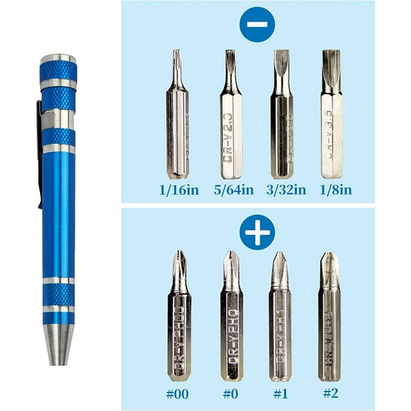 UYGDUY-8 in 1 Mini Screwdriver Set Small Screwdrivers Pen Magnetic Repair Tools EDC Compact Precision Gadgets for Computer Eyeglasses Daily Home Improvement Use (Blue)