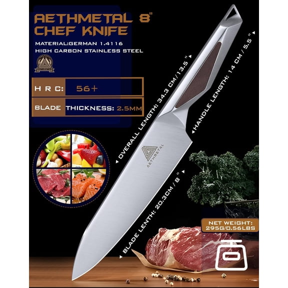 UYGDUY-8 Inch Chef Knife, Full-Metal Kitchen Knife with Ergonomic Handle, High-Carbon Stainless Steel Chefs Knife for Home & Pro Cooking, Precision Cutting, Gift-Ready Packaging