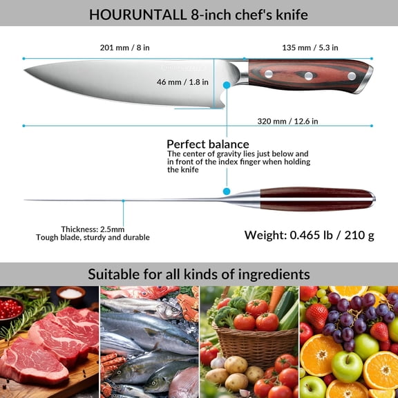 UYGDUY-8 Inch Chef Knife with Innovative Safety Notch, Forged 5CR15MOV High Carbon Stainless Steel Kitchen Knife, Ultra Sharp Vegetable &Meat Cleaver with Ergonomic Wood Handle for Pro Chefs