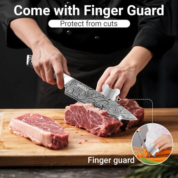UYGDUY-8 Inch Chef Knife, Kitchen Knife with Sharpener and Finger Guard, Professional High Carbon Stainless Steel Sharp Chef's Knife Set with Ergonomic Handle in Premium Gift Box
