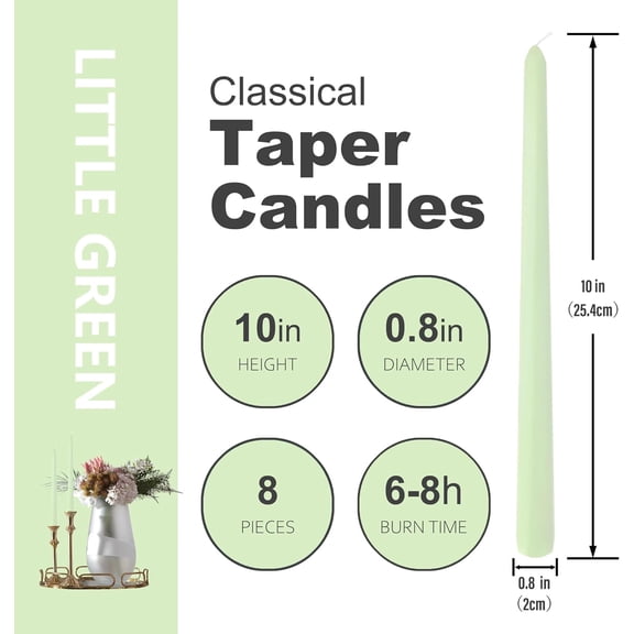 UYGDUY-8 Pack 10 Inch SageGreen Taper Candles for Dinner Garden Party Home Decor Wedding Shower and Spring Decor