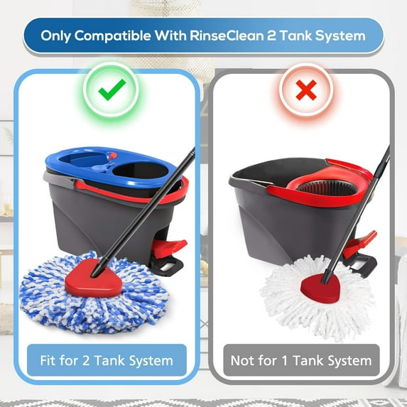 UYGDUY-8 Pack RinseClean Spin Mop Replacement Head Refills with 1 Rotating Mop Base Compatible with O Ceda RinseClean 2 Tank System, Blue Microfiber Mop Refills for Floor Cleaning