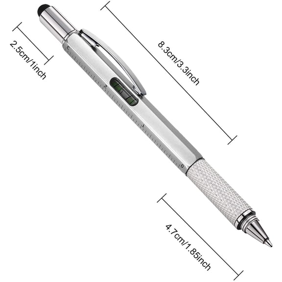 UYGDUY-8 Pcs 6 in 1 Multitool Pen with Screwdriver, Ruler, Level, Stylus, and Refills, Gift for Men Dad Husband, Birthday Gift, Tools Gadgets(Black,Silver)