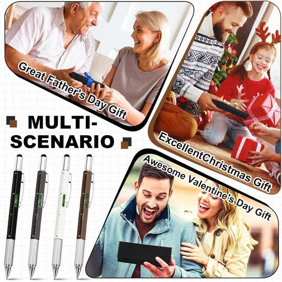 UYGDUY-8 Pcs 6 in 1 Multitool Pen with Screwdriver, Ruler, Level, Stylus, and Refills, Gift for Men Dad Husband, Birthday Gift, Tools Gadgets(Black, White, Gray, Brown)