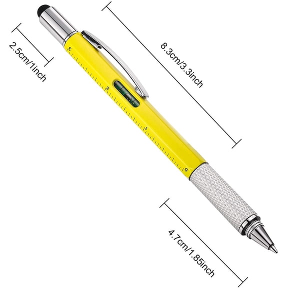 UYGDUY-8 Pcs 6 in 1 Multitool Pen with Screwdriver, Ruler, Level, Stylus, and Refills, Gift for Men Dad Husband, Birthday Gift, Tools Gadgets(Black, Yellow)