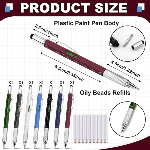 UYGDUY-8 Pcs 6 in 1 Multitool Pen with Screwdriver, Ruler, Level, Stylus, and Refills, Gift for Men Dad Husband, Birthday Gift, Tools Gadgets(Seven Colors)