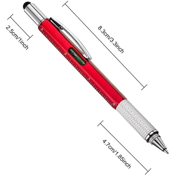 UYGDUY-8 Pcs 6 in 1 Multitool Pen with Screwdriver, Ruler, Level, Stylus, and Refills, Gift for Men Dad Husband, Birthday Gift, Tools Gadgets(Red)