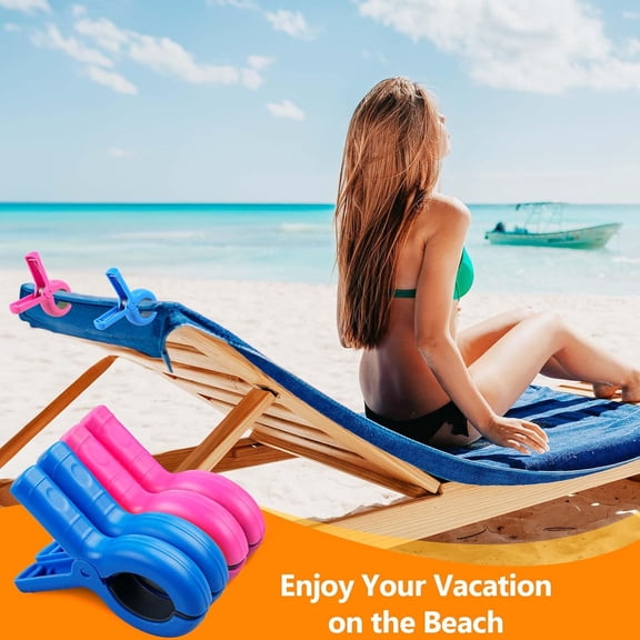 UYGDUY-8 Pcs Beach Towel Clips for Beach Chairs, Towel Holder for Beach Chair Pool Chair on Cruise, Jumbo Size Heavy Duty Clothes Pins, Beach Chair Clips to Keep Your Towel from Blowing Away (Pink, B
