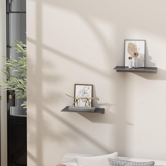 UYGDUY-8 inch Gray Small Floating Shelves for Wall Organizer & Storage, Mini Display Shelves, Metal Wall Shelves for Bathroom, Living Room, Kitchen, Bedroom(2-Pack)