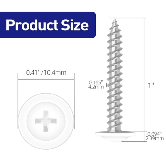 UYGDUY-#8 x 1 Truss Head Fast Self Tapping Screws, Alloy Steel Wood Screws, White Head, Full Thread, Screwdriver Bit Included, 100 PCS