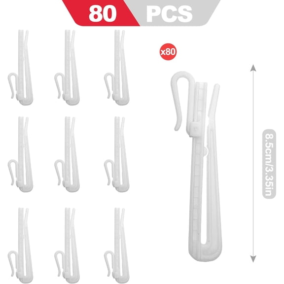 UYGDUY-80 Pack Pinch Pleat Drapery Hooks for Standard Pleats, Plastic Hooks for Windows and Doors - White
