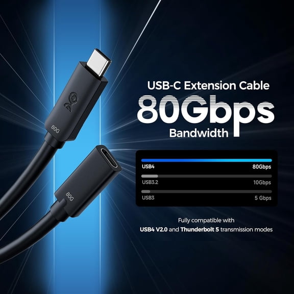 UYGDUY-80Gbps USB4 Extension Cable - 3.3ft, Supports [8K@120Hz / 4K@480Hz Video, 240W Charging, 80Gbps Data Transfer], USB C Extension Cable, USB-C Extender, USB4 / Thunderbolt 5/4 Compatible