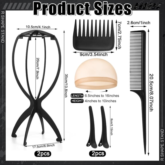 UYGDUY-9 Pack Set 2 Wig Head Stand with 2 PCS Wig Brush Comb 2 Hair Net 1 Grip Band 2 Clips Set for for Travel Home Use