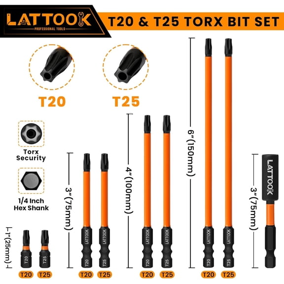 UYGDUY-9-Pieces T20 & T25 Torx Bits, #20#25 Security Torx Bit Set Tamper Proof Star Bits, Magnetic S2 Steel for Impact Driver