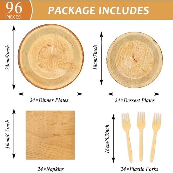 UYGDUY-96 PCS Brown Paper Tableware Set - Rustic Wood Tree Party Supplies for 24 Guests, Includes Plates, Forks, Napkins for Camping, Hunting Theme