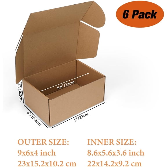 UYGDUY-9x6x4 inch Shipping Boxes 6 Pack Brown, Tab Lock Tuck Top Mailer Boxes for Packaging Small Business, Medium Cardboard Gift Boxes for Wrapping Mailing Present