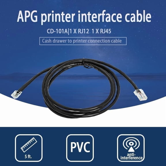 UYGDUY-APG Printer Interface Cable CD-101A, RJ12 6-Pin to RJ45 8-Pin Male,Cash Drawer to Receipt Printer Connection, Compatible with Star TSP Series & Select Epson Printers (Black-5ft)