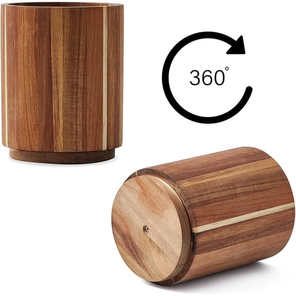 UYGDUY-Acacia Wood Utensil Holder, 360 Rotating, Large Countertop Organizer, Farmhouse Kitchen Decor