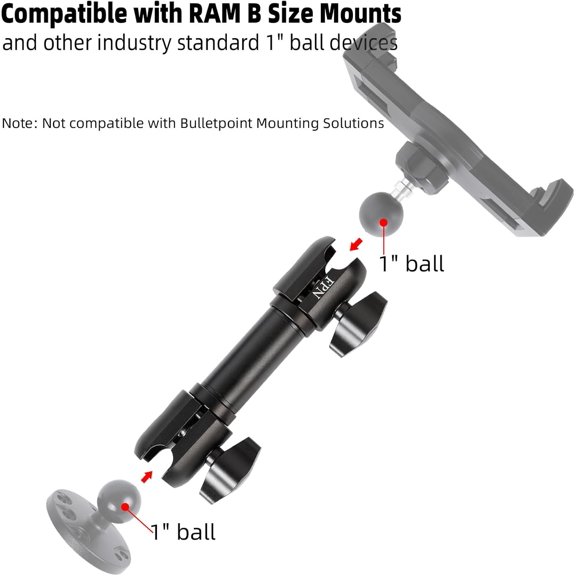 UYGDUY-All-Metal Double Socket Arm for RAM, 5.4" Length B Size Arm with 2 Independent 360 Rotation Clamps, Compatible with RAM Mounts 1" Ball Components