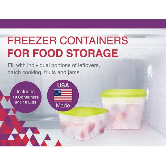UYGDUY-Arrow Freezer Containers, 1 Pint - 10 pk with Lids - Reusable Plastic Food Storage - Prep, Store, Freeze - BPA Free - Dishwasher Safe